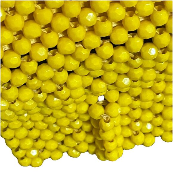 Yellow Hand Beaded Clutch Retro Inspired Faceted Bead Zip Pouch Evening Bag EUC - Picture 4 of 11